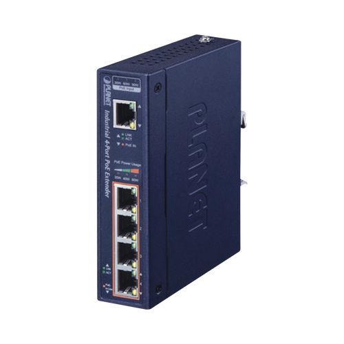 Extensor Industrial PoE, Entrada PoE 802.3 bt  y 4 Puertos de Salida Gigabit 802.3 af/at