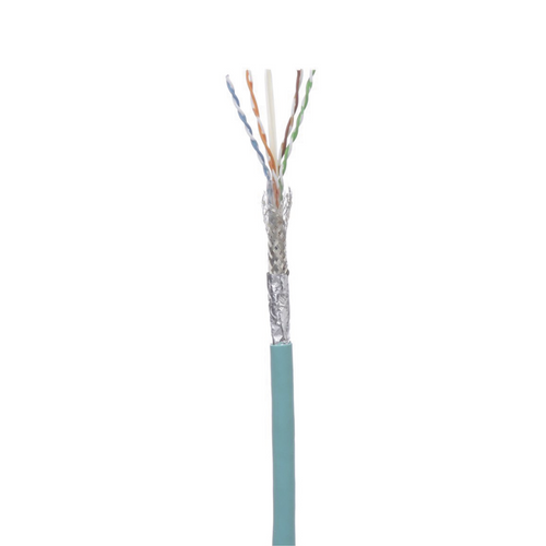 Bobina de Cable Blindado SF/UTP Categoría 6A, Uso Industrial con Resistencia al Aceite y Rayos UV, Multifilar 24/7 (Flexible), Color Azul Cerceta, Bobina de 305 Metros (1000 Pies)