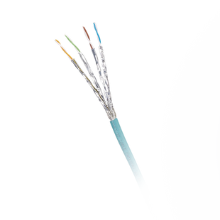 Bobina de Cable Blindado S/FTP Categoría 6A, Uso Industrial con Resistencia al Aceite, Rayos UV y Abrasión, Multifilar (Flexible), Color Azul Cerceta, Bobina de 500m