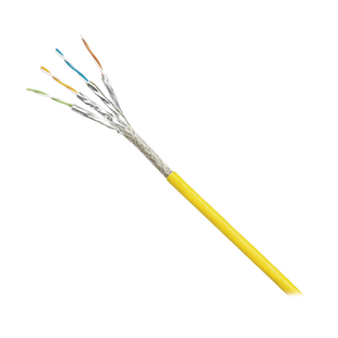 Bobina de Cable Blindado S/FTP Categoría 6A, Uso Industrial con Resistencia al Aceite, Rayos UV y Abrasión, Multifilar (Flexible), Color Amarillo, Bobina de 500m