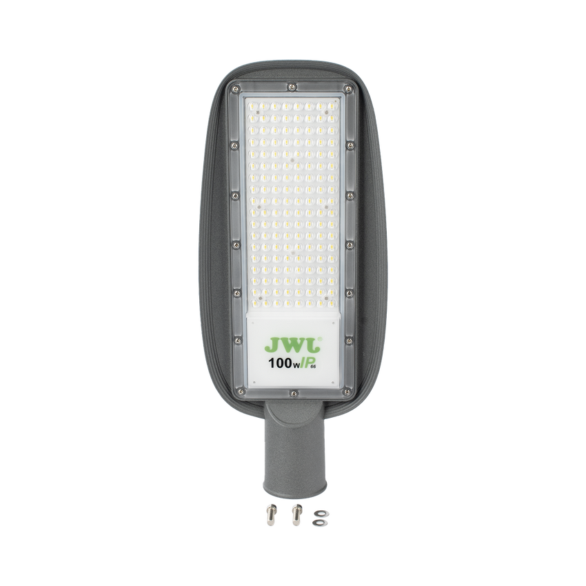 Luminaria LED  de 100 W / 100 - 265 V CA~50/60 Hz / Fotocelda  / Color Blanco/ Dimensiones 200 x 465 x 78 mm / Ángulo de Luz 135°.