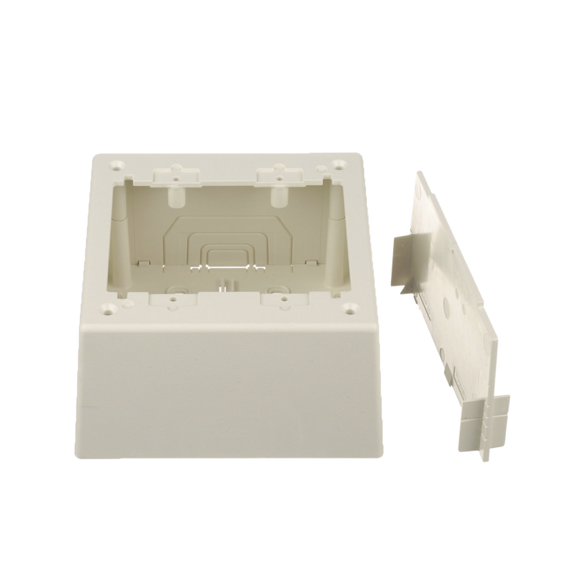 Caja de Pared Superficial Doble, con Divisor Opcional, Uso Universal con Placas de Pared, Color Blanco Mate