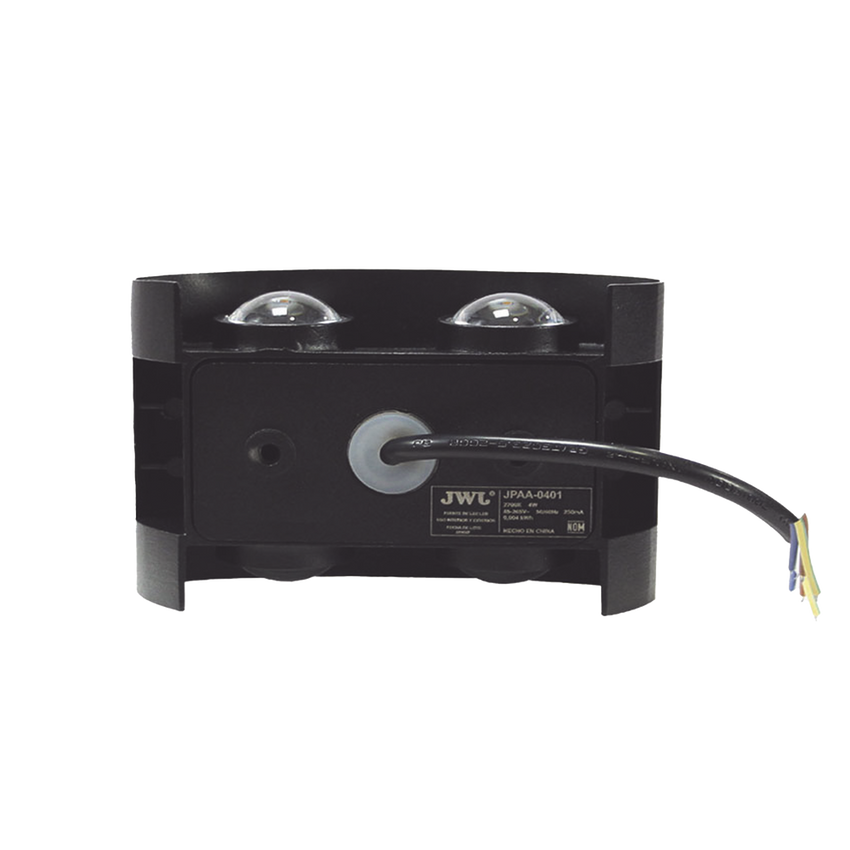 Lámpara Arbotante 4 W 220 lm / Dimensiones 120 x 80 x 40 mm / 85 - 265 Vca~ 50/60Hz / Luz Cálida 2 700 K / Uso en exterior IP 54.