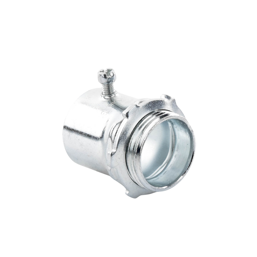 Conector 1 1/2" (38mm) pared delgada con tornillo galvanizado etiqueta verde
