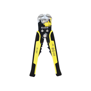 Pinza multifuncional Pelacables, con terminal de pestaña, prensado automático de color amarillo.