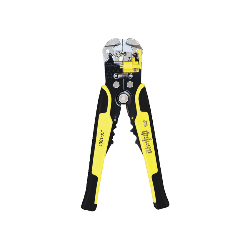 Pinza multifuncional Pelacables, con terminal de pestaña, prensado automático de color amarillo.
