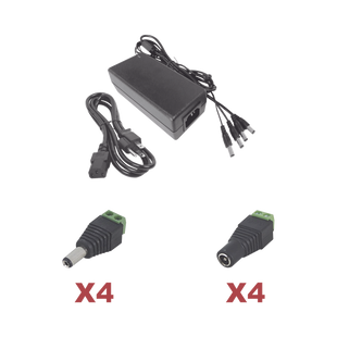 Kit con fuente EPCOM POWER LINE con salida de 12 Vcc a 5 Amper con 4 salidas / Incluye conectores JR52 y JR53