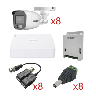 KIT TurboHD con Audio 1080p / DVR 8 Canales 1080p lite / 8 Cámaras Bala (exterior 2.8 mm) / Transceptores / Conectores / Fuente de Poder / AUDIO POR COAXITRON