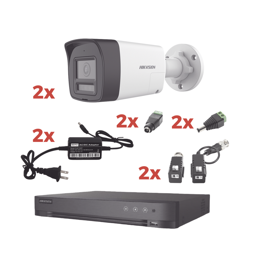 Kit Audio Bidireccional TurboHD 1080p / DVR 4 Canales / 2 Cámaras Bala (Exterior) con Bocina y Microfóno Integrado / 2 Fuentes de Poder / Accesorios