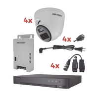 Kit Audio Bidireccional TurboHD 1080p / DVR 4 Canales / 4 Cámaras Eyeball (Exterior) con Bocina y Microfóno Integrado / 1 Fuente de Poder / Accesorios