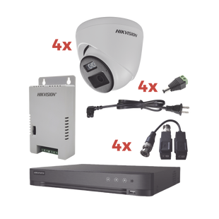 Kit Audio Bidireccional TurboHD 1080p / DVR 4 Canales / 4 Cámaras Eyeball (Exterior) con Bocina y Microfóno Integrado / 1 Fuente de Poder / Accesorios