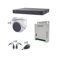 Kit TURBOHD 1080p / DVR 8 Canales / 8 Cámaras Turret (exterior 2.8 mm) / Conectores / Transceptores / Fuente de Poder Profesional hasta 15 Vcc para Larga Distancia