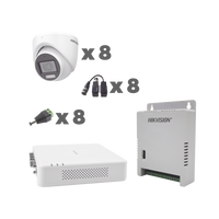 KIT TurboHD 1080p / DVR 8 Canales con audio por coaxitron / 8 Cámaras con Micrófono Integrado 106° Visión/  luz blanca + IR visión nocturna  / Transceptores / Conectores / Fuente de Poder Profesional