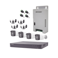 Kit Audio Bidireccional TurboHD 4K-3K / DVR 4 Canales 4K / 4 Cámaras Bala (Exterior) con Bocina y Microfóno Integrado 3K / 1 Fuentes de Poder / Accesorios