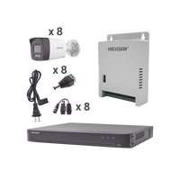 Kit Audio Bidireccional TurboHD 4K-3K / DVR 8 Canales 4K / 8 Cámaras Bala (Exterior) con Bocina y Microfóno Integrado 3K / 1 Fuentes de Poder / Accesorios