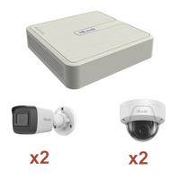 Kit IP 1080p (2 Megapixel) / NVR de 4 Canales con 4 Puertos PoE / 2 Cámaras IP Bala para Exterior / 2 Cámaras IP Domo para Exterior