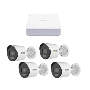 Kit IP 1080p (2 Megapixel) / NVR de 4 Canales con 4 Puertos PoE / 4 Cámaras IP Bala ColorVu Lite y ACUSENSE Lite / Micrófono Integrado