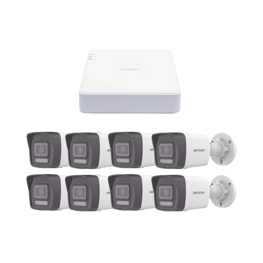 Kit IP 1080p (2 Megapixel) / NVR de 8 Canales con 8 Puertos PoE / 8 Cámaras IP Bala ColorVu Lite y ACUSENSE Lite / Micrófono Integrado