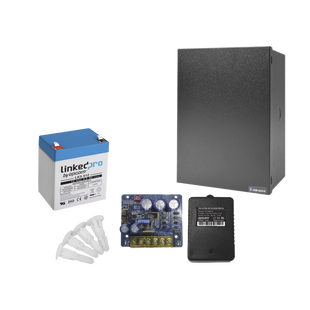 Kit con fuente PLB3 con salida de 12 Vcc a 4 Amper, incluye transformador y batería de 12 V a  5.5 Amper
