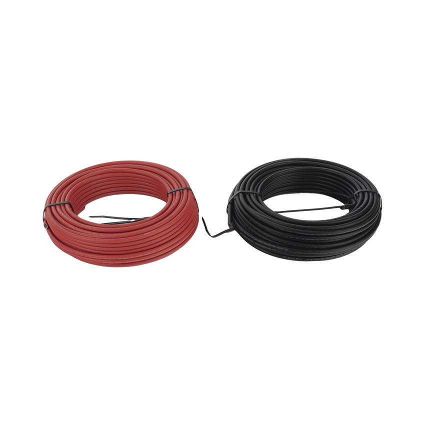 Kit de 2 rollos de 100 metros de cable fotovoltaico de cobre, rojo y negro, calibre 10 AWG (6mm²), Tipo PV,  1000/2000 V y 120°C.