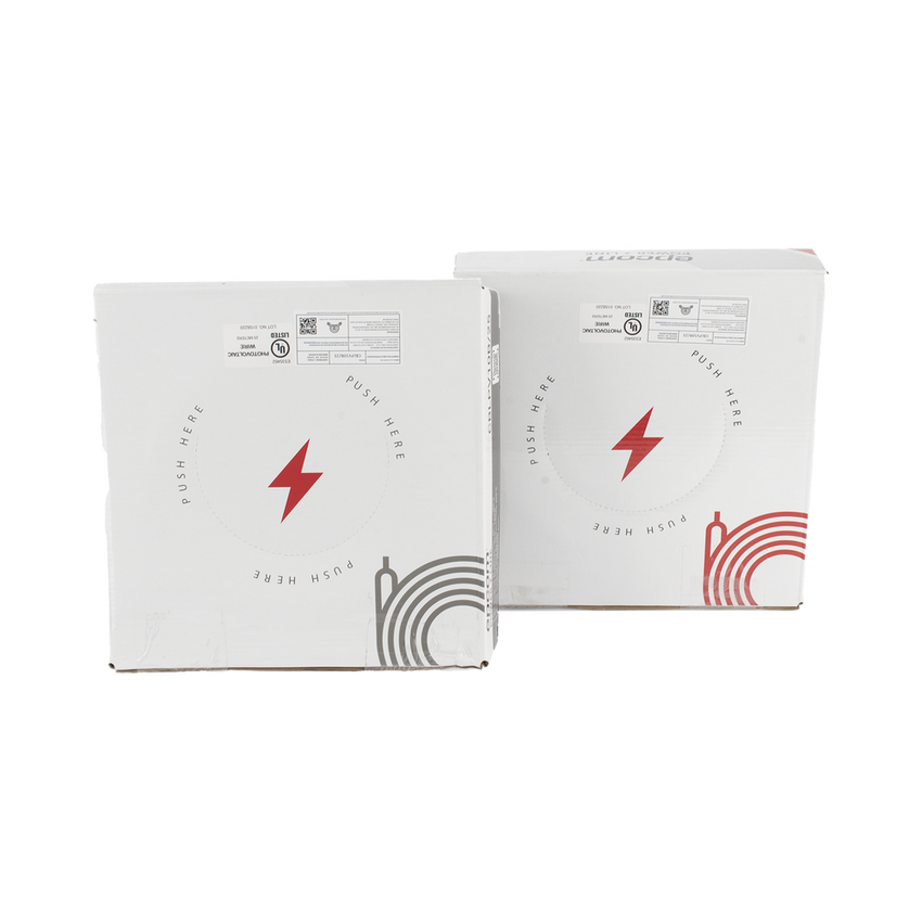 Kit de 2 rollos de 25 metros de cable fotovoltaico de cobre, rojo y negro, calibre 10 AWG (6mm²), Tipo PV,  1000/2000 V y 120°C.