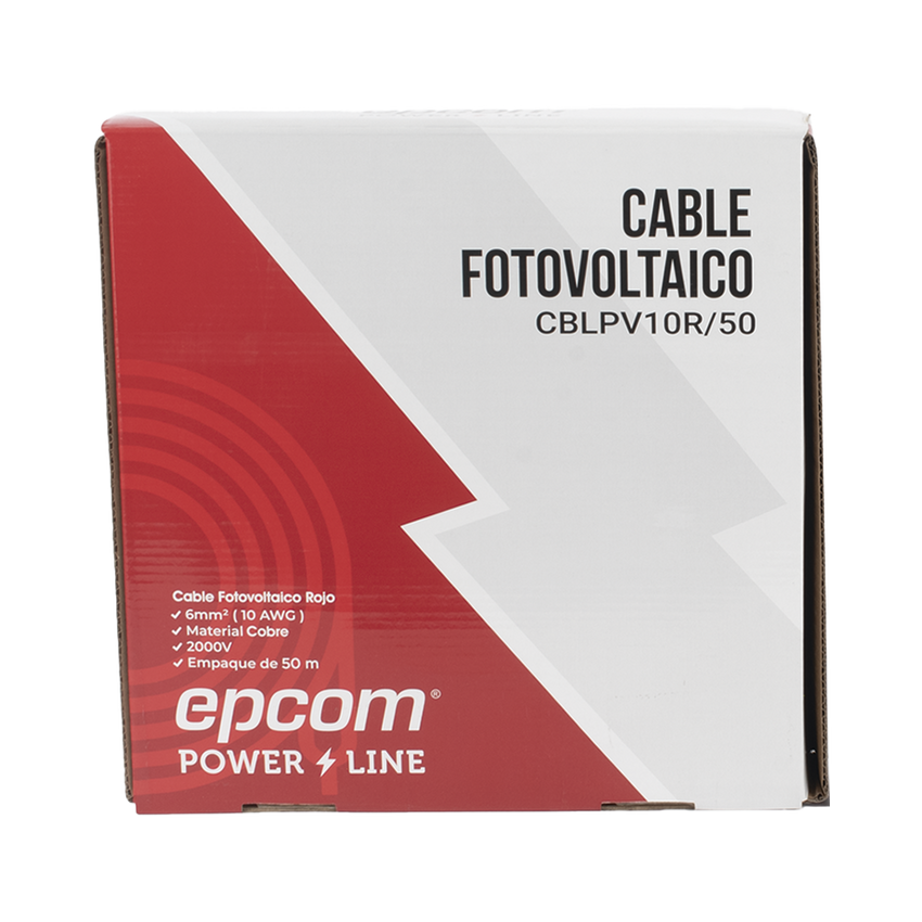Kit de 2 rollos de 50 metros de cable fotovoltaico de cobre, rojo y negro, calibre 10 AWG (6mm²), Tipo PV,  1000/2000 V y 120°C.