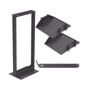 Kit de Rack Estándar 19", 24 UR con 2 Charolas  y PDU (8 tomas). Ideal para UPS y Servidores tipo Torre.