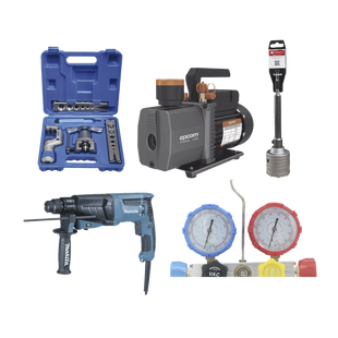 Kit profesional / Mini split / Bomba de vacío 2RS-2R-R32 / Manómetro HBSBZ6 / Kit Abocardado CT809 / Rotomartillo HR2630J / Broca PSTC02003