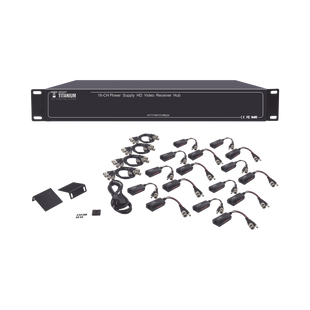 Kit de TRANSCEPTOR ACTIVO DE 16 Canales / VIDEO+PODER en un solo Cable UTP / 150m en 4K, 200m en 5 MP/ Envía 36 Vcc y recibe 12 Vcc / TODO INCLUIDO PARA RACK / Compatible con cámaras HD-TVI/CVI/AHD/CVBS / Instalación Limpia
