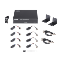 Kit de TRANSCEPTOR ACTIVO DE 8 CANALES / VIDEO+PODER en un solo Cable UTP / 150 metros en 4K, 200 metros en 5 MP/ Envía 36 Vcc y Recibe 12 Vcc / TODO INCLUIDO PARA RACK / Compatible con cámaras HD-TVI/CVI/AHD/CVBS / INSTALACIÓN LIMPIA