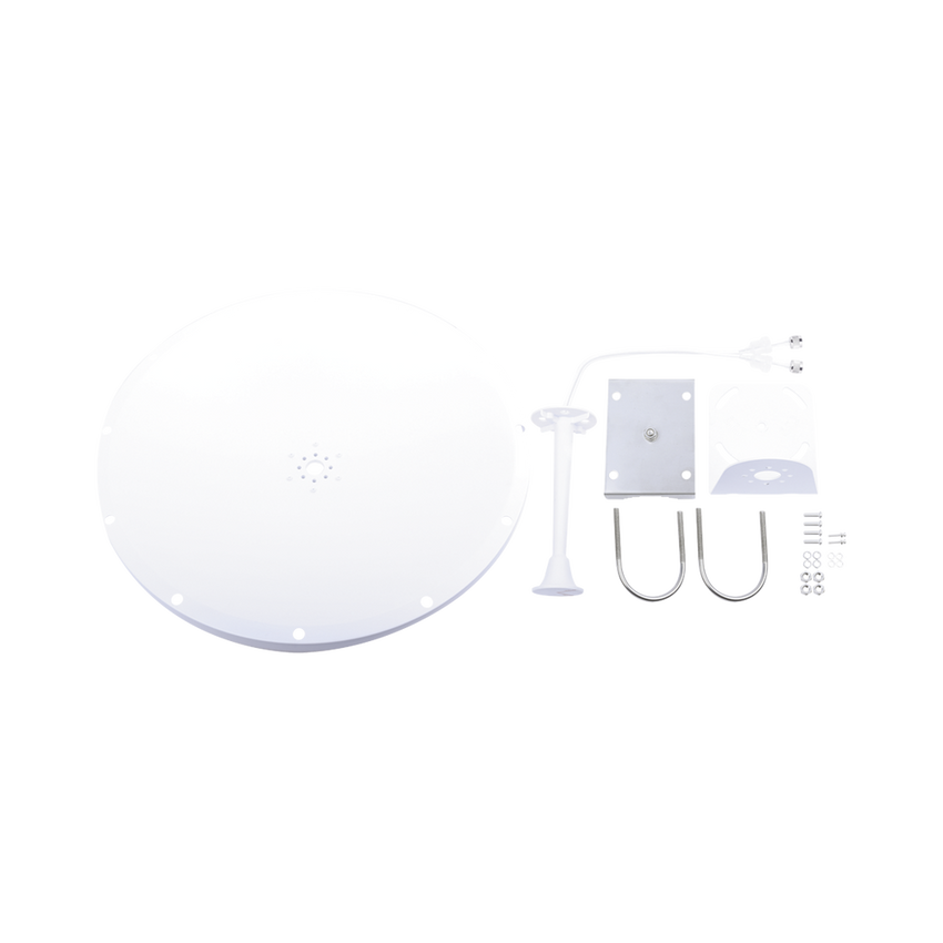 Kit de Antena y radomo, ganancia de  28 dBi, rango de frecuencia extendida (4.9 a 6.5 GHz), conectores N-Macho, incluye jumper, distancia de hasta 15 km