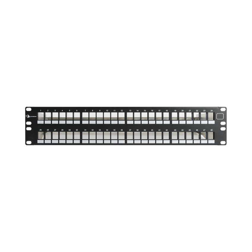 Patch Panel UTP Keystone de 48 Puertos Modular (Vacío), Plano, 2UR, Compatible con Jacks Keystone UTP Z-MAX y MAX