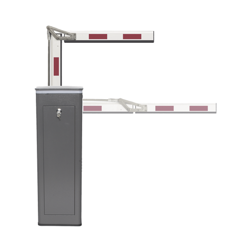 Kit de Barrera Vehicular Derecha y Brazo ARTICULADO de 4 Metros / Finales de Carrera Ajustables por Programación / Movimiento Fluido / Diseño Elegante Color Gris / Con Corona Led Semaforizada