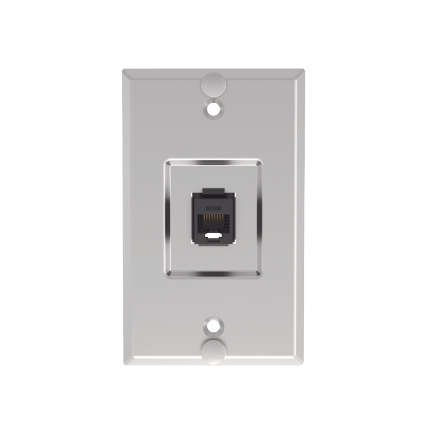 Placa de Pared Telefónica, Salida de 1 Puerto Keystone, Con Jack Cat6 Estilo 110 de Impacto, de Acero Inoxidable