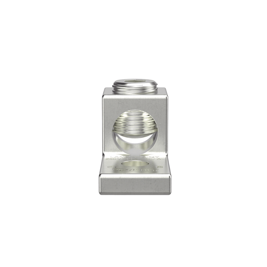 Terminal tipo Lengüeta Recta de Aluminio con Agujero 1/4", y Barril para Cable #14 - 2/0 AWG