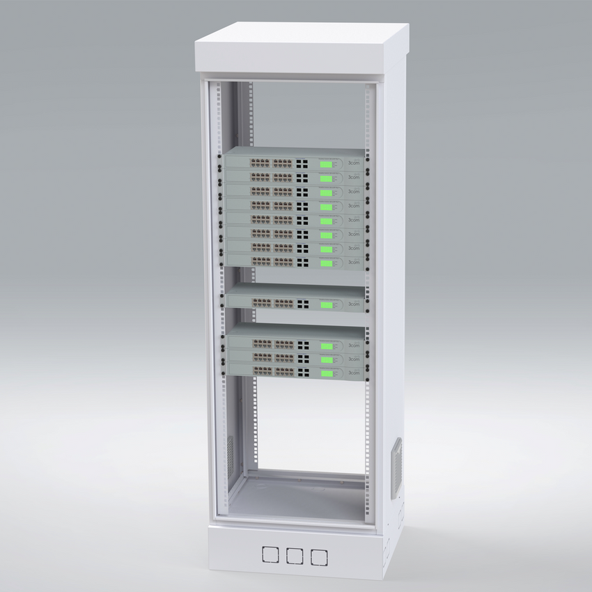 Gabinete para Piso, Capacidad, 31 Unidades de Rack, Doble puerta y Postes frontales e intermedios ajustables, Color Blanco, Se envía el Gabinete Armado.