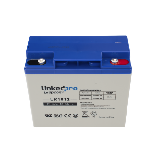 Batería 12 V / 18 Ah / UL / Tecnología AGM / Vida útil promedio de 5 años / Para uso en equipo electrónico, Alarmas de Intrusión / Incendio/ Control de acceso / Video Vigilancia / Terminales T1