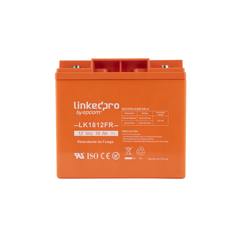 Batería 12 V / 18 Ah / UL / Tecnología AGM / Vida útil promedio de 5 años / Retardante a la Flama / Para uso en equipo electrónico, Alarmas de Intrusión / Incendio/ Control de acceso / Video Vigilancia / TermInale
