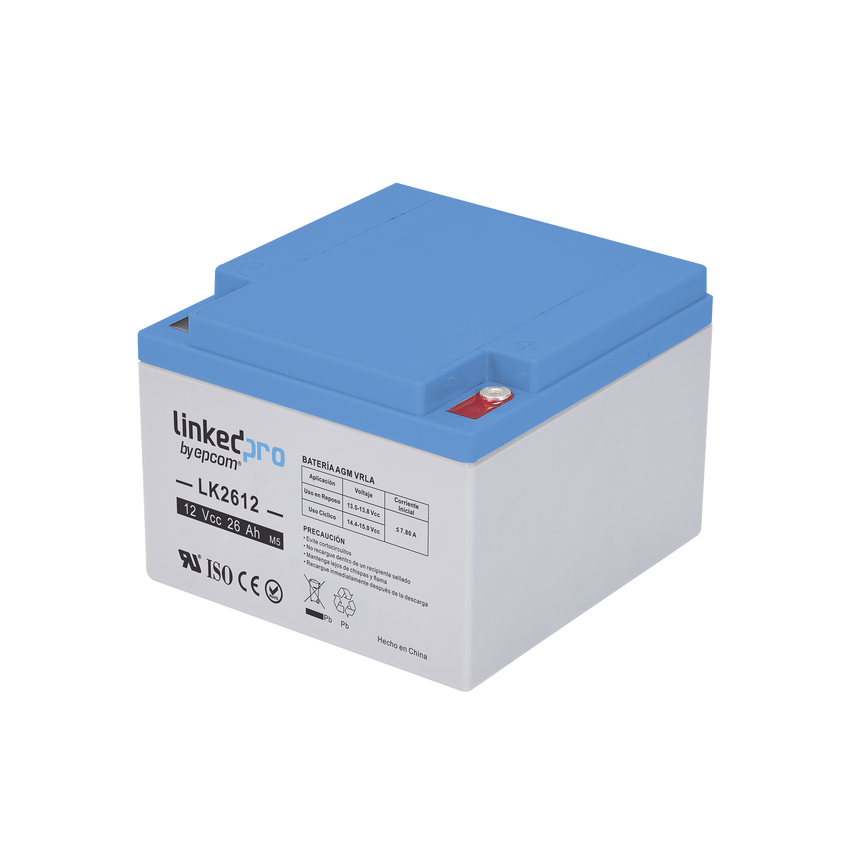 Batería 12 V / 26 Ah / UL / Tecnología AGM / Vida útil promedio de 5 años /Para uso en equipo electrónico, Alarmas de Intrusión / Incendio/ Control de acceso / Video Vigilancia / Terminales M5