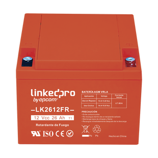 Batería 12 V / 26 Ah / UL / Tecnología AGM-VRLA / Vida útil promedio de 5 años / Retardante a la Flama / Para uso en equipo electrónico, Alarmas de Intrusión / Incendio/ Control de acceso / Video Vigilancia / Term