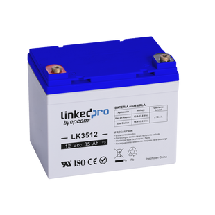 Batería 12 V / 35 Ah / UL / Tecnología AGM / Vida útil promedio de 5 años / Para uso en equipo electrónico, Alarmas de Intrusión / Incendio / Control de acceso / Video Vigilancia / Terminales T1