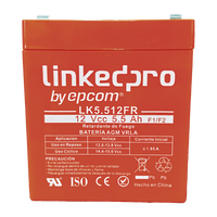 Batería 12 V / 5.5 Ah / UL / Tecnología AGM / Vida útil promedio de 5 años / Retardante a la Flama / Para uso en equipo electrónico, Alarmas de Intrusión / Incendio/ Control de acceso / Video Vigilancia / Incluye