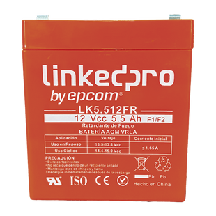 Batería 12 V / 5.5 Ah / UL / Tecnología AGM / Vida útil promedio de 5 años / Retardante a la Flama / Para uso en equipo electrónico, Alarmas de Intrusión / Incendio/ Control de acceso / Video Vigilancia / Incluye