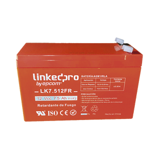 Batería 12 V / 7.5 Ah / UL / Tecnología AGM / Vida útil promedio de 5 años / Retardante a la Flama / Para equipo electrónico, Alarmas de Intrusión / Incendio/ Control de acceso / Video Vigilancia / Incluye adaptad