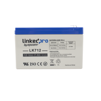 Batería 12 V / 7 Ah / UL / Tecnología AGM / Vida útil promedio 5 años / Uso en equipo electrónico, Alarmas de Intrusión / Incendio / Control de acceso / Video Vigilancia / Terminales F1 ( Incluye adaptador F2 )