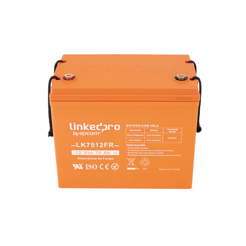 Batería de respaldo 12 V | 75 Ah | AGM | Certificada UL94-V0 Retardante a la Flama | Especial para Seguridad Electrónica | UPS  | Sistemas de Emergencia | Vida útil 5 años | Terminales T3