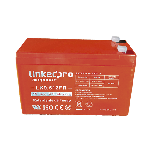 Batería 12 V / 9.5 Ah / UL / Tecnología AGM-VRLA / Vida útil promedio de 5 años / Retardante a la Flama /  Uso en equipo electrónico, Alarmas de Intrusión / Incendio/ Control de acceso / Video Vigilancia / Termina