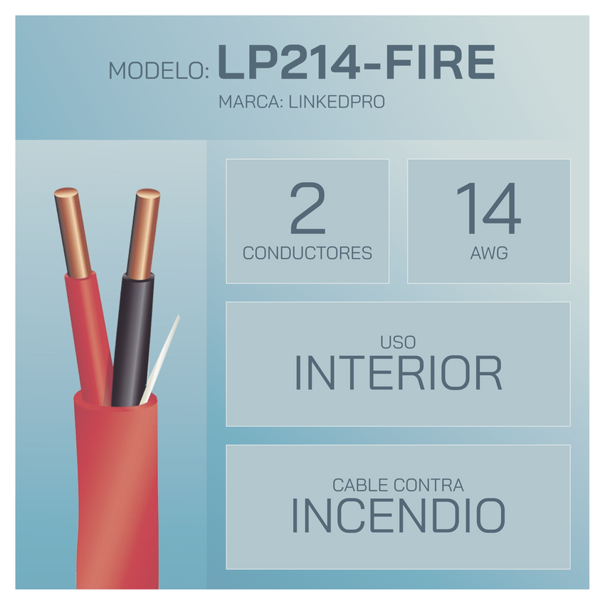 Alambre de Alarma contra Incendios - Bobina de 305 Metros (1000 Pies): 2 x 14 AWG, Rojo, Tipo FPLR, (UL) FT4, Ideal para Sistemas de Detección y Evacuación de Incendios