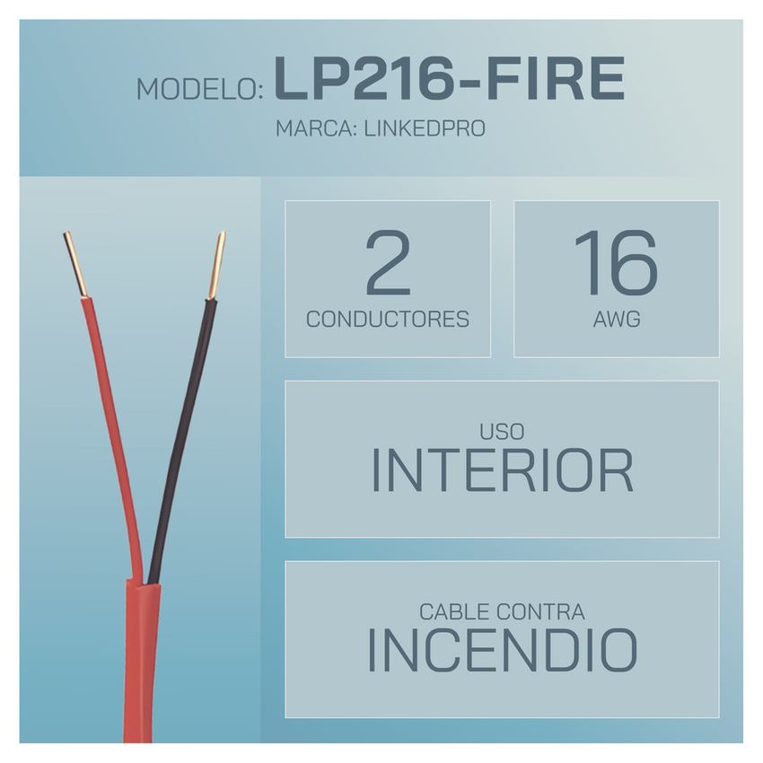 Alambre de Alarma contra Incendios - Bobina de 305 Metros (1000 Pies): 2 x 16 AWG, Rojo, Tipo FPLR, (UL) FT4, Ideal para Sistemas de Detección y Evacuación de Incendios