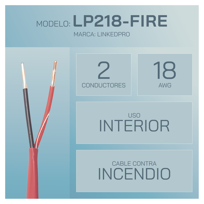 Alambre de Alarma contra Incendios - Bobina de 305 Metros (1000 Pies): 2 x 18 AWG, Rojo, Tipo FPLR, (UL) FT4, Ideal para Sistemas de Detección y Evacuación de Incendios